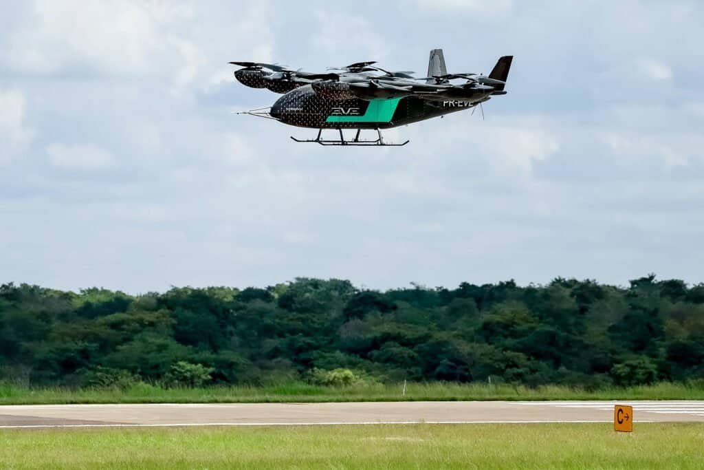 Protótipo eVTOL da Eve, controlada pela Embraer, em Gavião Peixoto